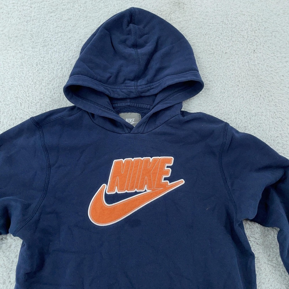 Nike Hoodie‎ Youth Large Navy Blue Orange Swoosh Sportswear Pullover Sweatshirt